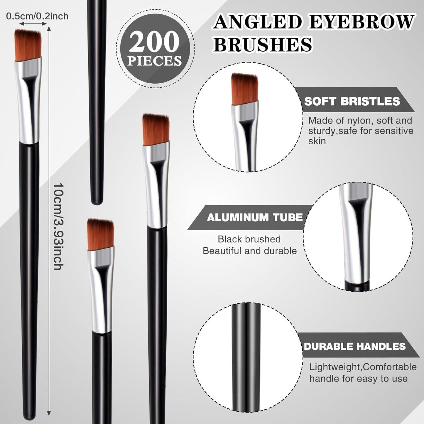 200 Pieces Disposable Angled Eyebrow Brushes Bulk Brow Tint Brushes Eye Makeup Brush Eyeliner Brush Tinting for Women Girls Salon Beauty Cosmetic Make up Tool Esthetician Supplies(Silver)