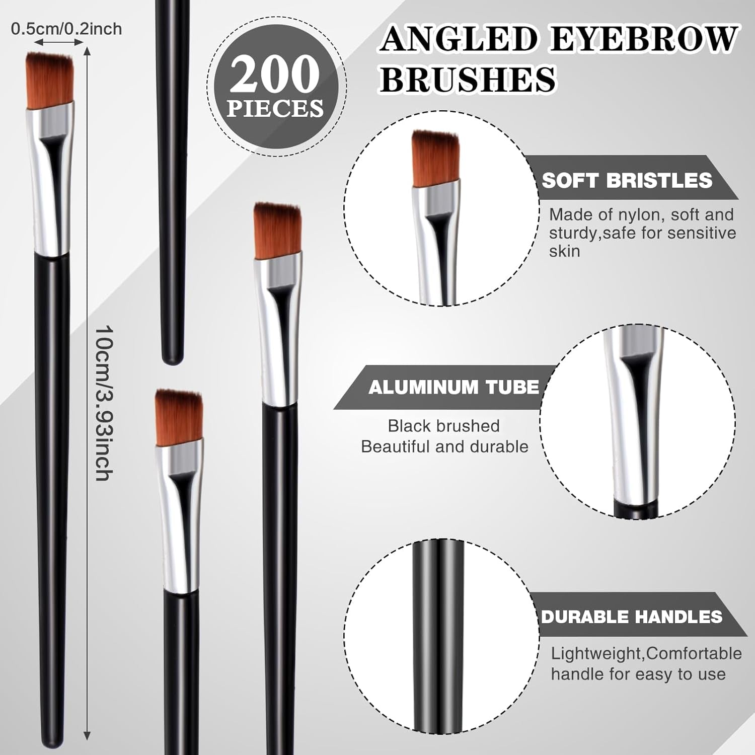 200 Pieces Disposable Angled Eyebrow Brushes Bulk Brow Tint Brushes Eye Makeup Brush Eyeliner Brush Tinting for Women Girls Salon Beauty Cosmetic Make up Tool Esthetician Supplies(Silver)