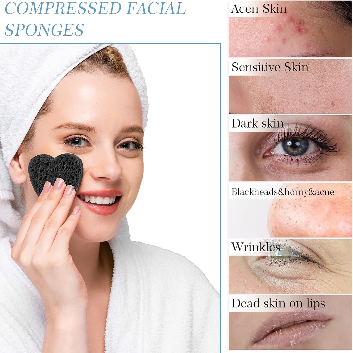 120 Pcs Compressed Facial Sponges with Container Disposable Face Sponge Pads for Washing Face Cleansing Exfoliating Esthetician Makeup Removal(Heart,Black)