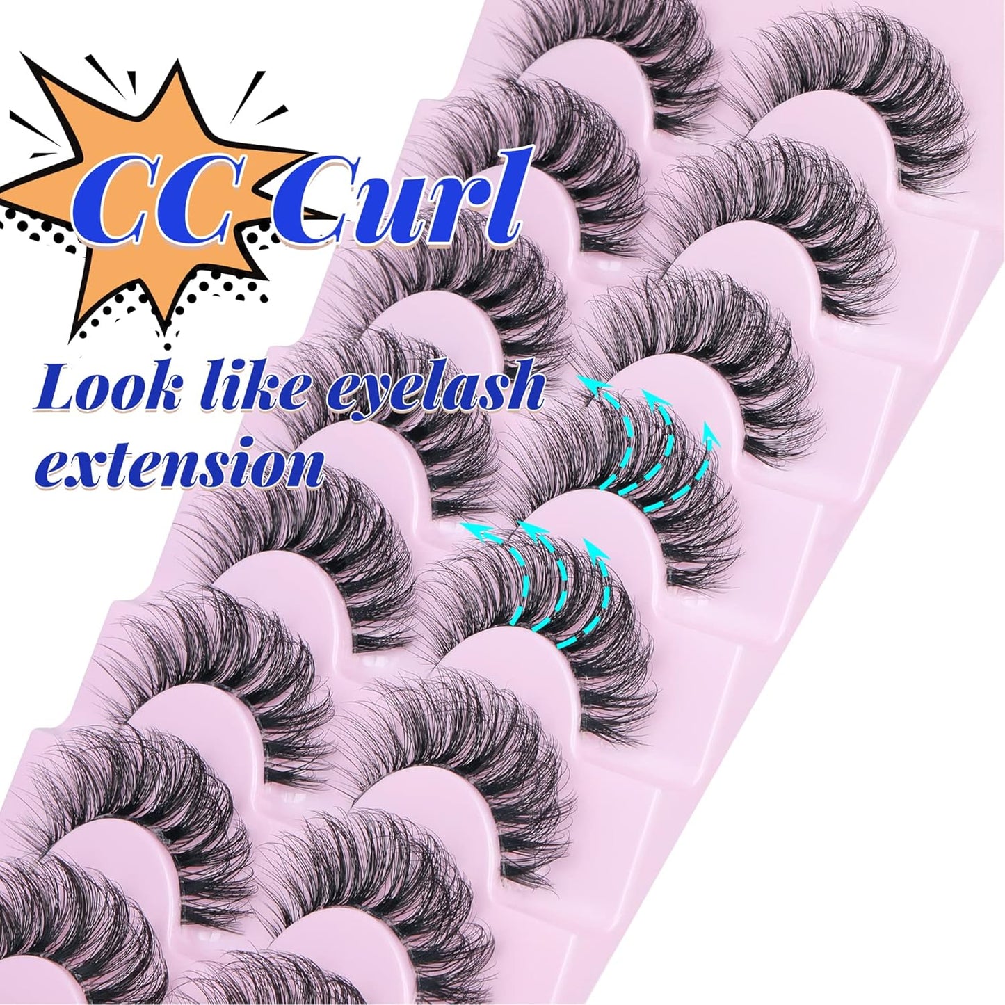 False Eyelashes Wispy Mink Lashes Natural Look Fluffy Eye Lashes with Clear Band CC Curl Faux Mink Strip Eyelashes Pack like Extensions 8 Pairs 3D Volume Fake Eyelashes by