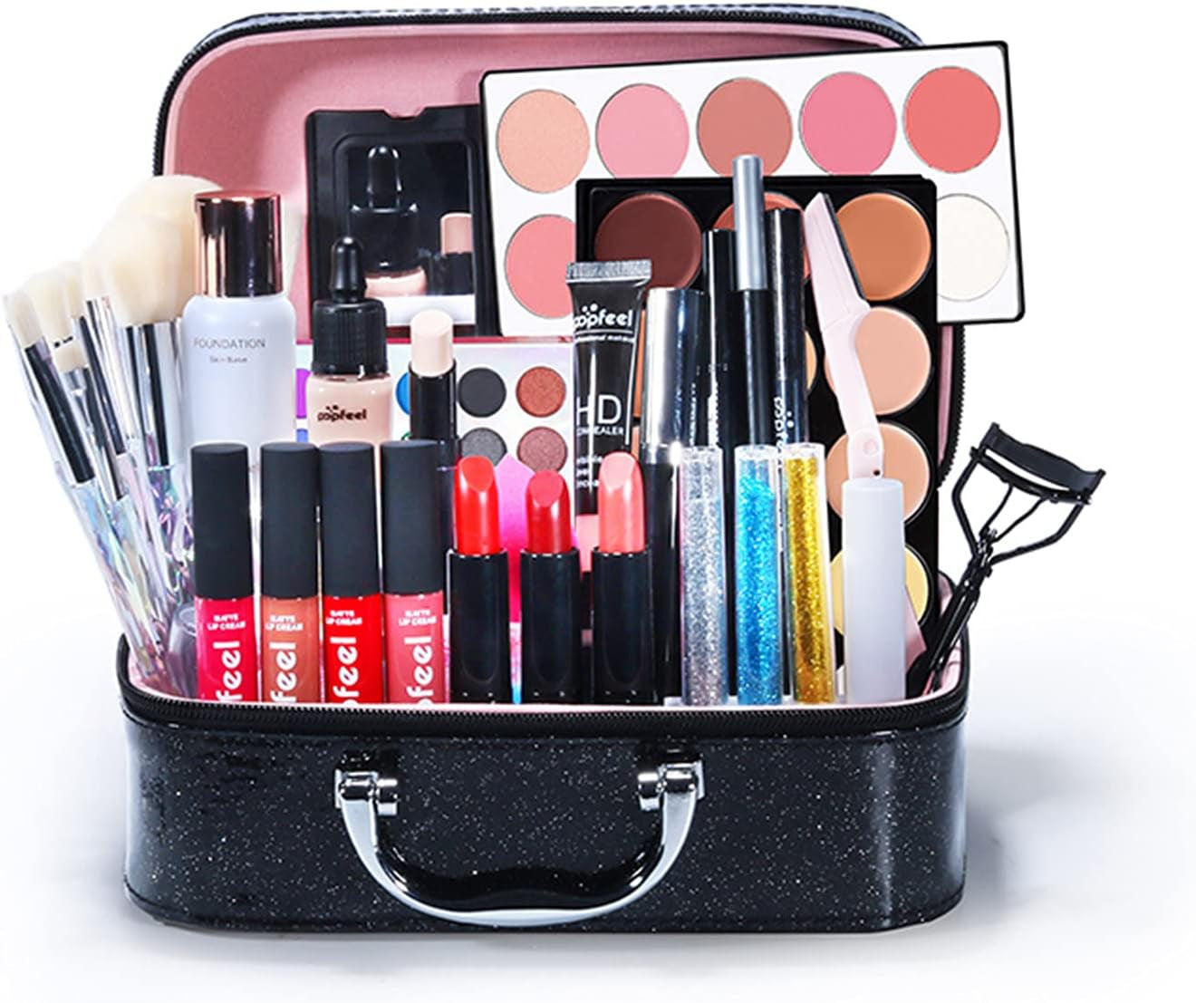 All-In-One Holiday Make up Gift Set | Makeup Kit for Women Full Kit Essential Starter Bundle Include Eyeshadow Palette Lipstick Blush Foundation Concealer Face Powder Mascara Lipgloss Brush