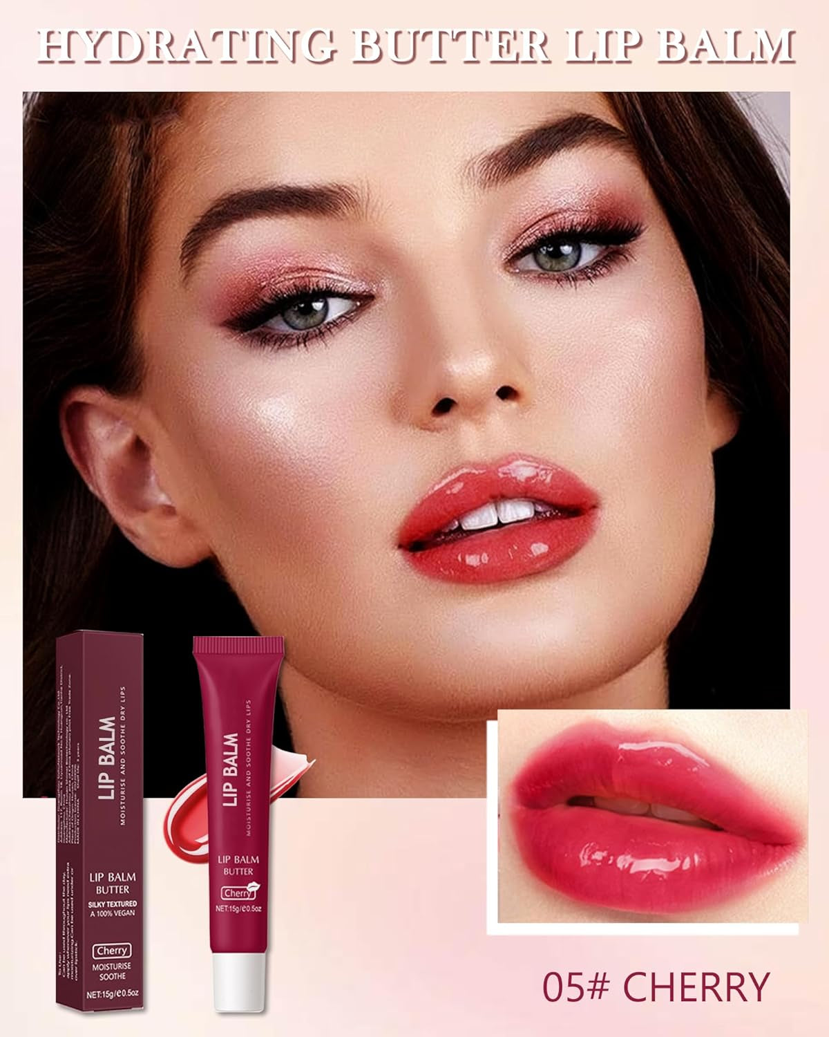 Lip Butter Balm Cherry,Hydrating Tinted Butter Lip Gloss,Sheer Lip Mask Lip Care Moisturizer,Soothing Lip Makeup,Non-Sticky Glow Reviver Fat Lip Oil,Women'S Day Gift for Women Girl-05