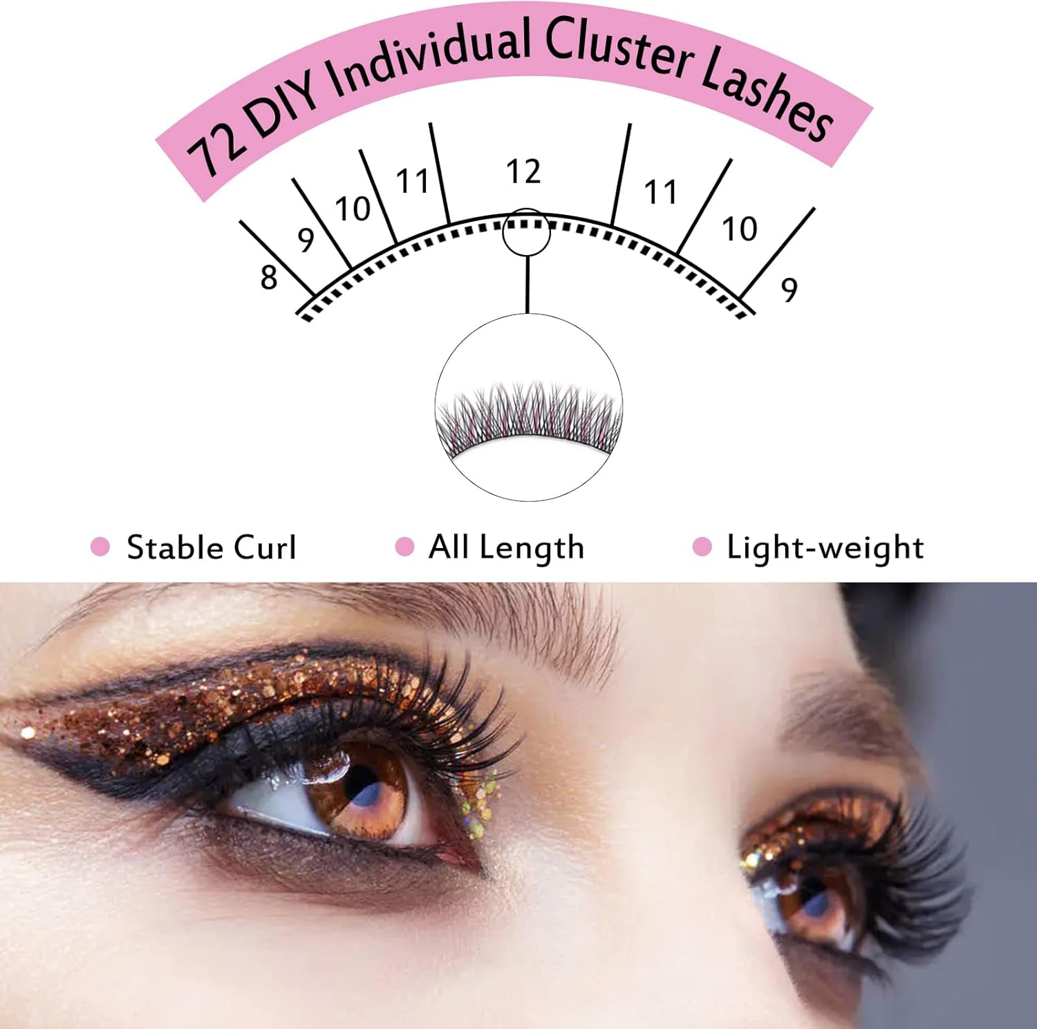 72 Pcs Lash Clusters Individual Lashes, Lash Clusters DIY Eyelash Extension, Natural Lashes Super Thin Band Reusable Soft & Comfortable (Natural-D-10Mm)