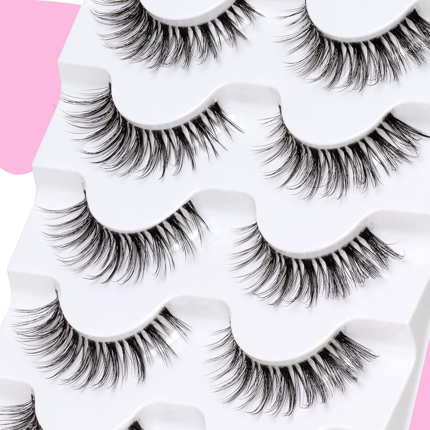 Lashes Wispy False Eyelashes 100% Handmade Eyelashes Natural Look Fake Lashes Lightweight Lashes with Soft Clear Band 5 Pairs Pack (G2)