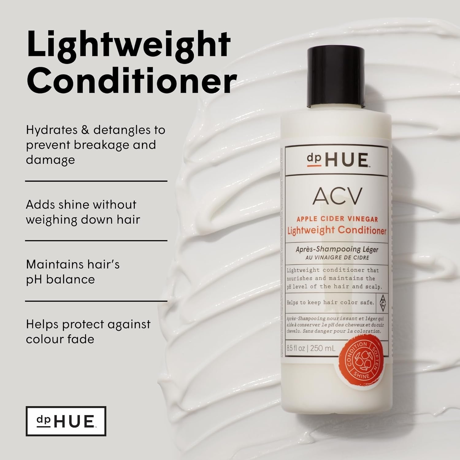 Apple Cider Vinegar Lightweight Conditioner, 8.5 Fl Oz - Hydrates, Adds Shine & Helps Protect Colour - with Aloe Vera, Shea Butter & Panthenol