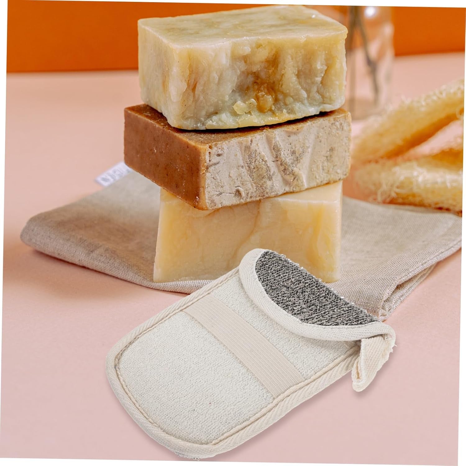 4Pcs Black Linen Soap Bag Set Exfoliating Foaming Soap Net Holder Suitable for Shower and Bath