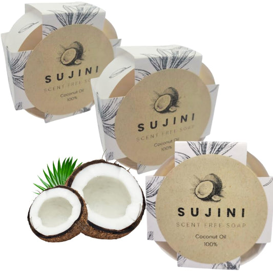 Fragrance-Free 100% Coconut Oil Soap -  for Sensitive Skin (3 Bars)