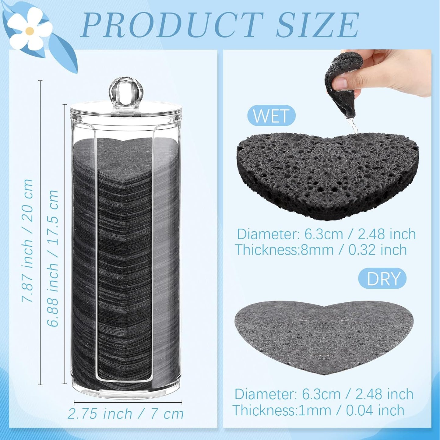 120 Pcs Compressed Facial Sponges with Container Disposable Face Sponge Pads for Washing Face Cleansing Exfoliating Esthetician Makeup Removal(Heart,Black)