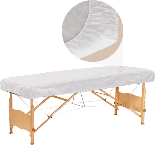 30PCS Disposable Fitted Massage Table Sheets, Heavy Duty Elastic Disposable Bed Cover, Breathable Disposable Fitted Sheets for Spa White Non Woven Fabric 36 X 85 Inch