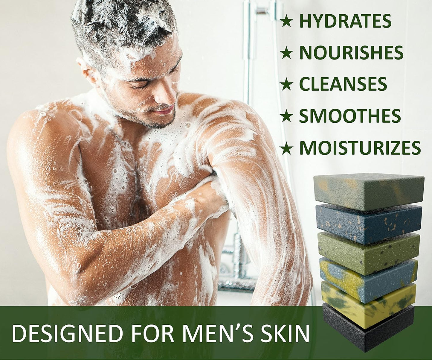 ELEMENTS Men’S Bar Soap – 100% All Natural, Nature Scents, Essential Oils, Organic Shea Butter, No Harmful Chemicals – (6Pk) Natural Soap Bars for Men - Made in USA - Man Soap, 5 Oz