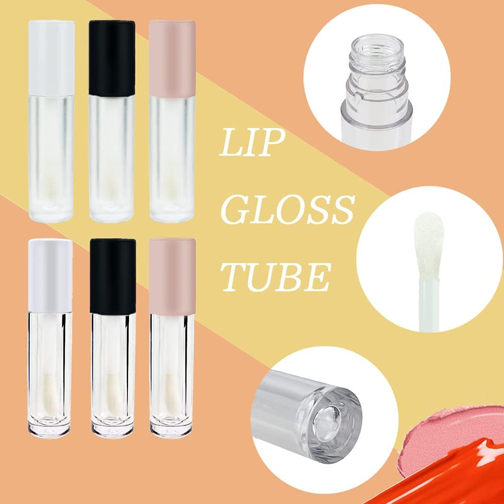 24 Pcs 5Ml Empty Big Brush Lip Gloss Tube with Stopper, Big Doe Foot Lipgloss Tubes