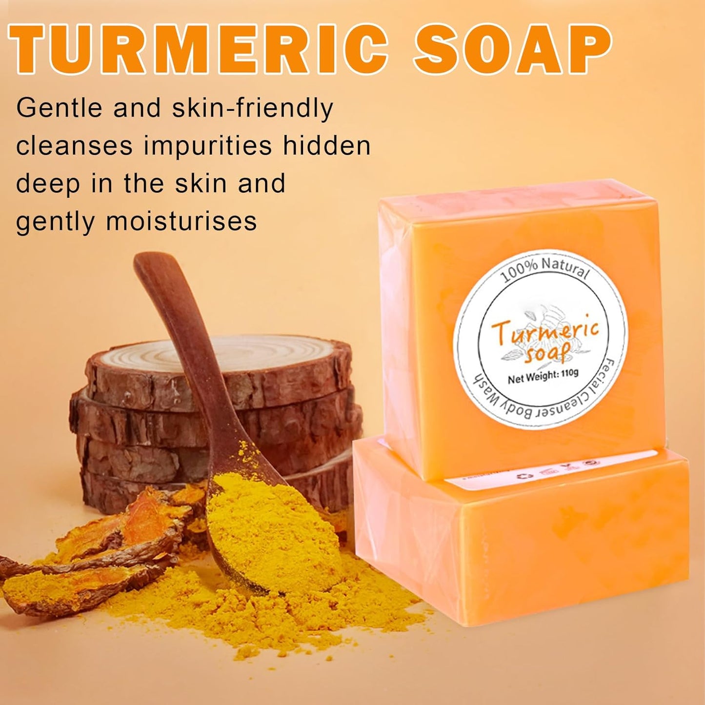 Turmeric Soap Bar for Face Body Turmeric Face Soap Bar Smooth Skin Deep Cleansing Moisturizing Handmade Tumeric Soap for All Skin Types 3.88 Oz