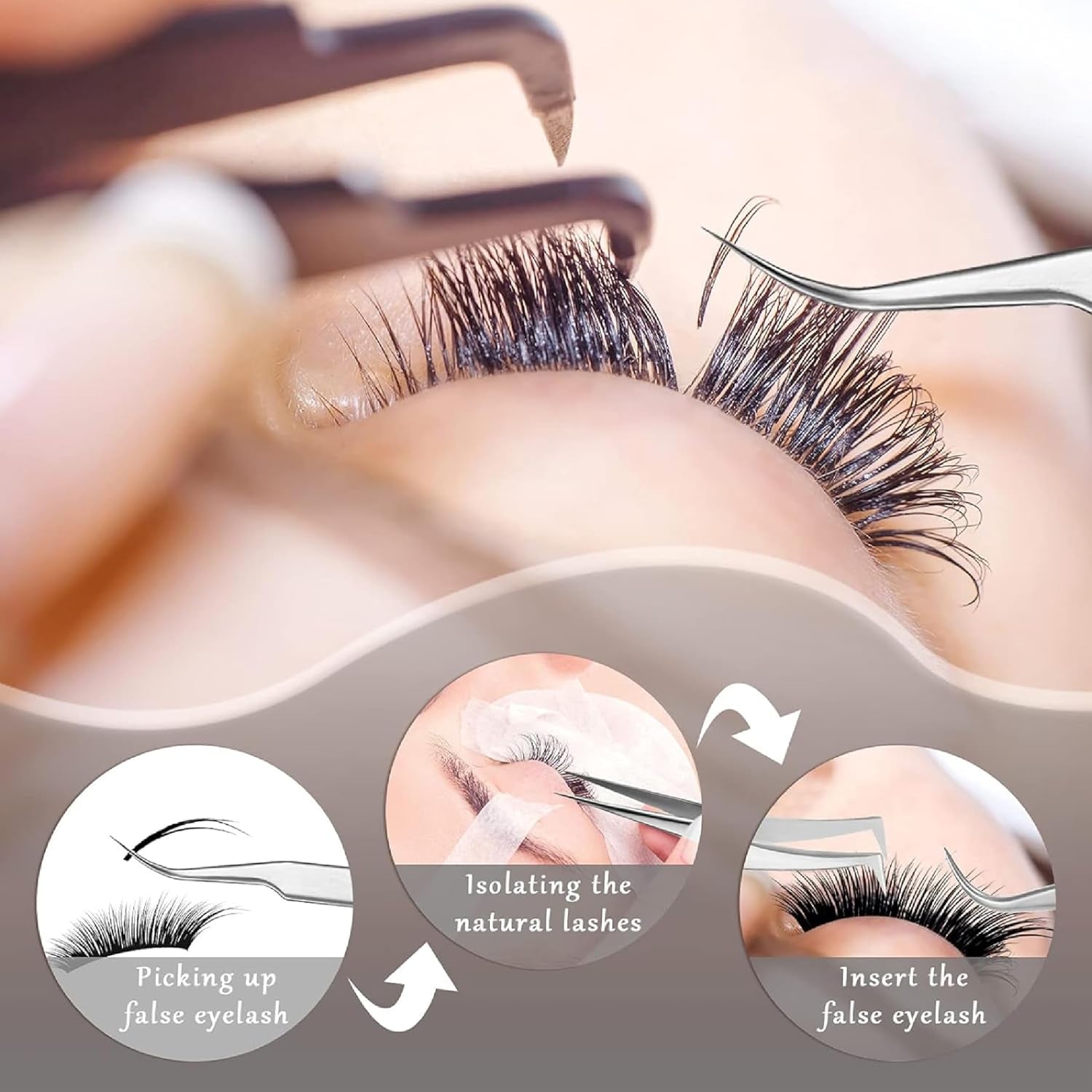 Lash Tweezers Eyelash Extension 4 Set - Precision Stainless Steel Craft Tools for Volume Lashes, False Lash Application - Straight and Curved Tip - Fine Workmanship, Non-Slip Handle