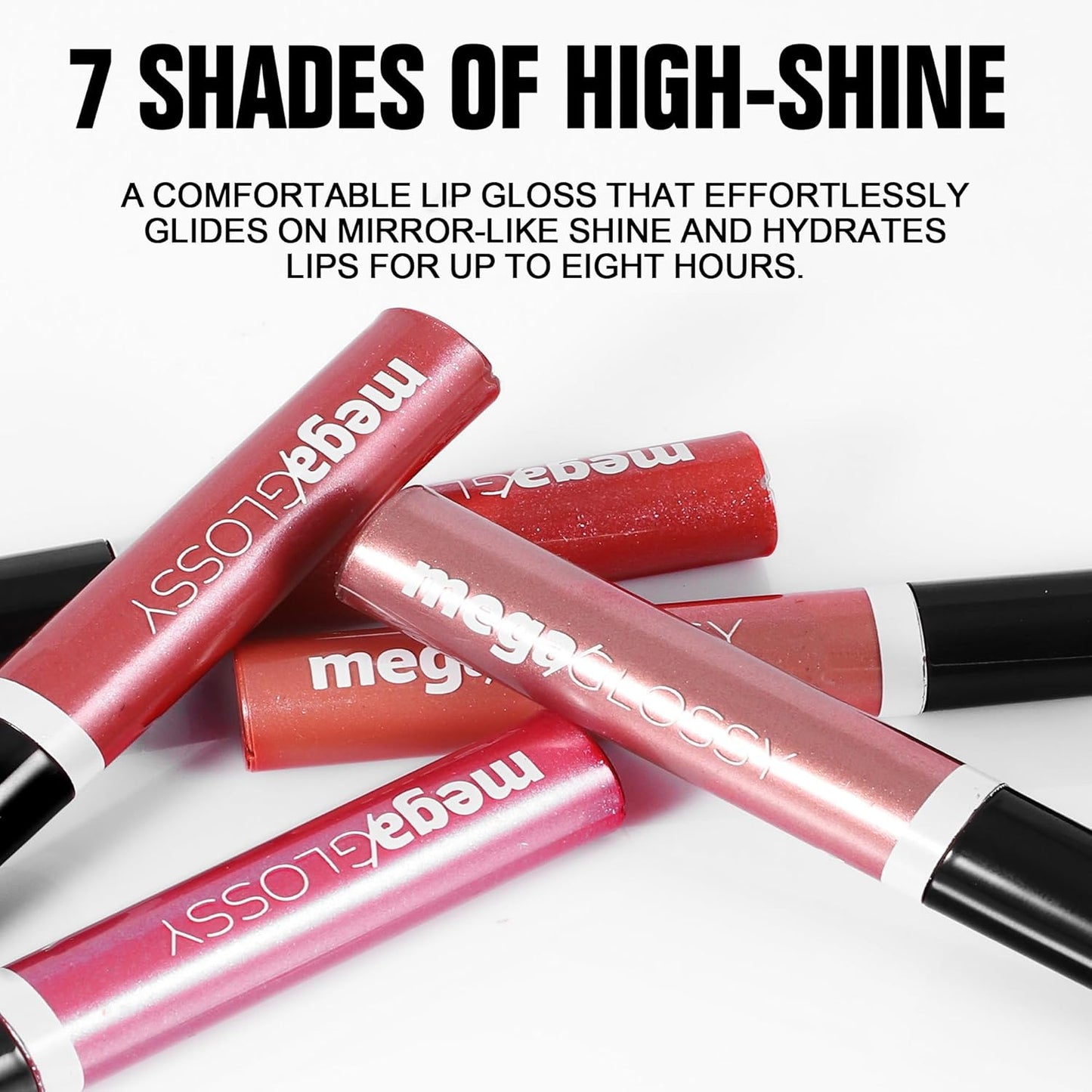 Mega Glossy Shimmer Lip Gloss for Women, 8 Shades Ultra High Shine Glosses Glitter Liquid Lip Glaze, Moisturizing, Non-Sticky Glossy Finish, Long-Lasting Shine & Fuller-Looking Lip Makeup (#01, S)