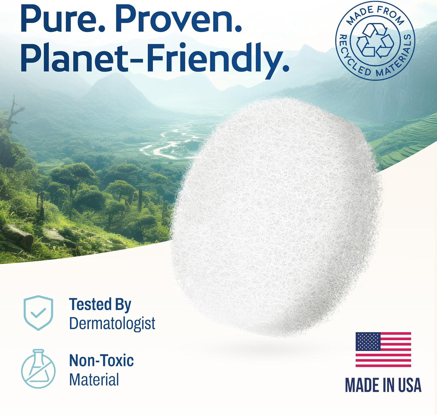 Facial Scrub round Exfoliating Skin Care Sponge Pad, Made in USA, Home Facial, Use with Favorite Cream, 2 Count