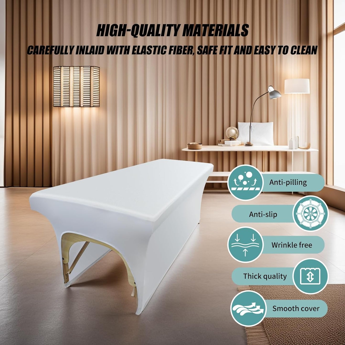 PU Leather Massage Table Cover Protector Waterproof Lash Bed Cover Protective Covers for Salon Massage Table, Wipeable and High Elasticity Vegan Leather Lash Bed Topper(White, 6FT)