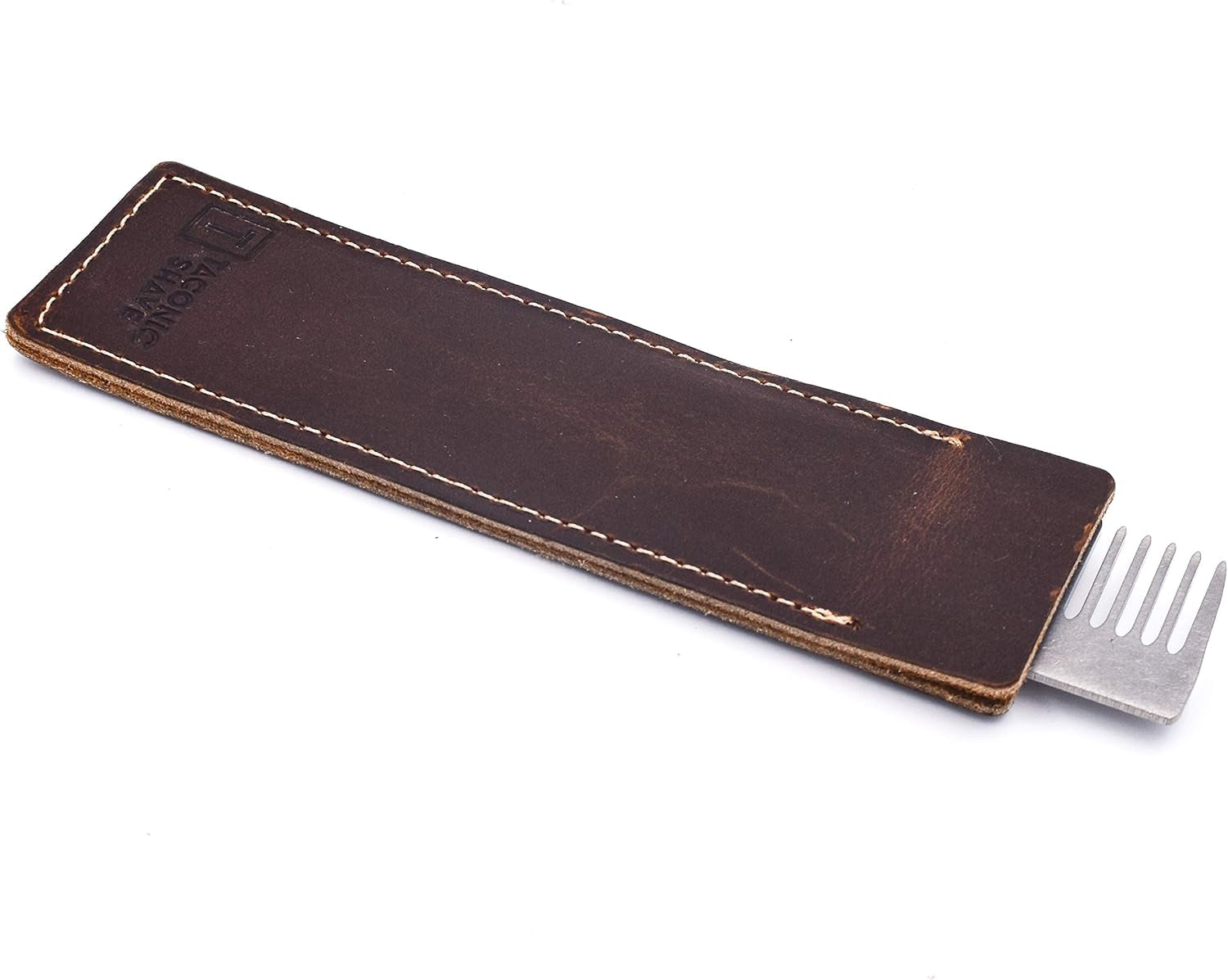 ’S Deluxe Stainless Steel Pocket Hair Comb for Men, Genuine Saddle Leather Case Included, Made in the USA