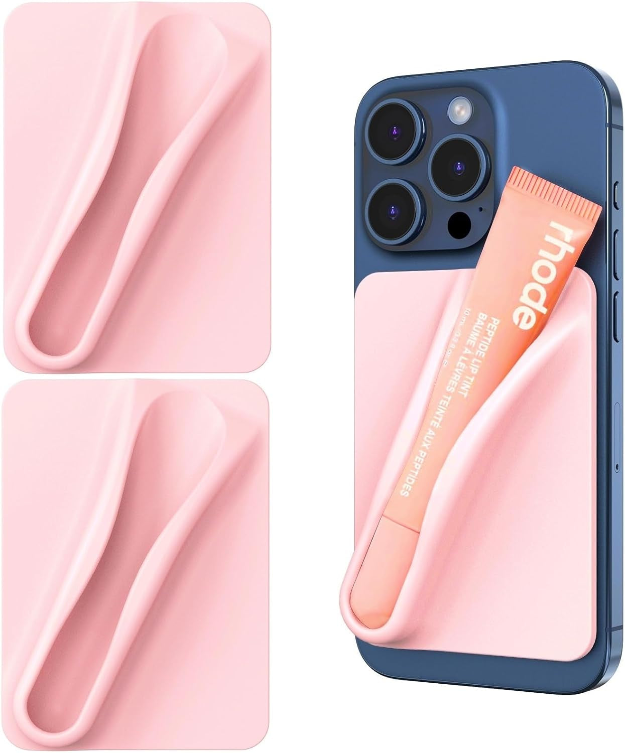 2 Pack Lip Gloss Adhesive Sleeve for Cell Phone, Silky Silicone Lip Holder Stick-On Phone Case, Compatible for Summer Fridays, LANEIGE, Rhode Lipgloss, Pink+Pink