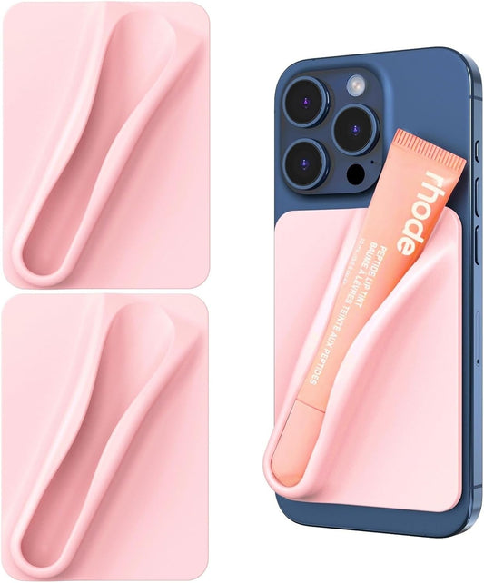 2 Pack Lip Gloss Adhesive Sleeve for Cell Phone, Silky Silicone Lip Holder Stick-On Phone Case, Compatible for Summer Fridays, LANEIGE, Rhode Lipgloss, Pink+Pink