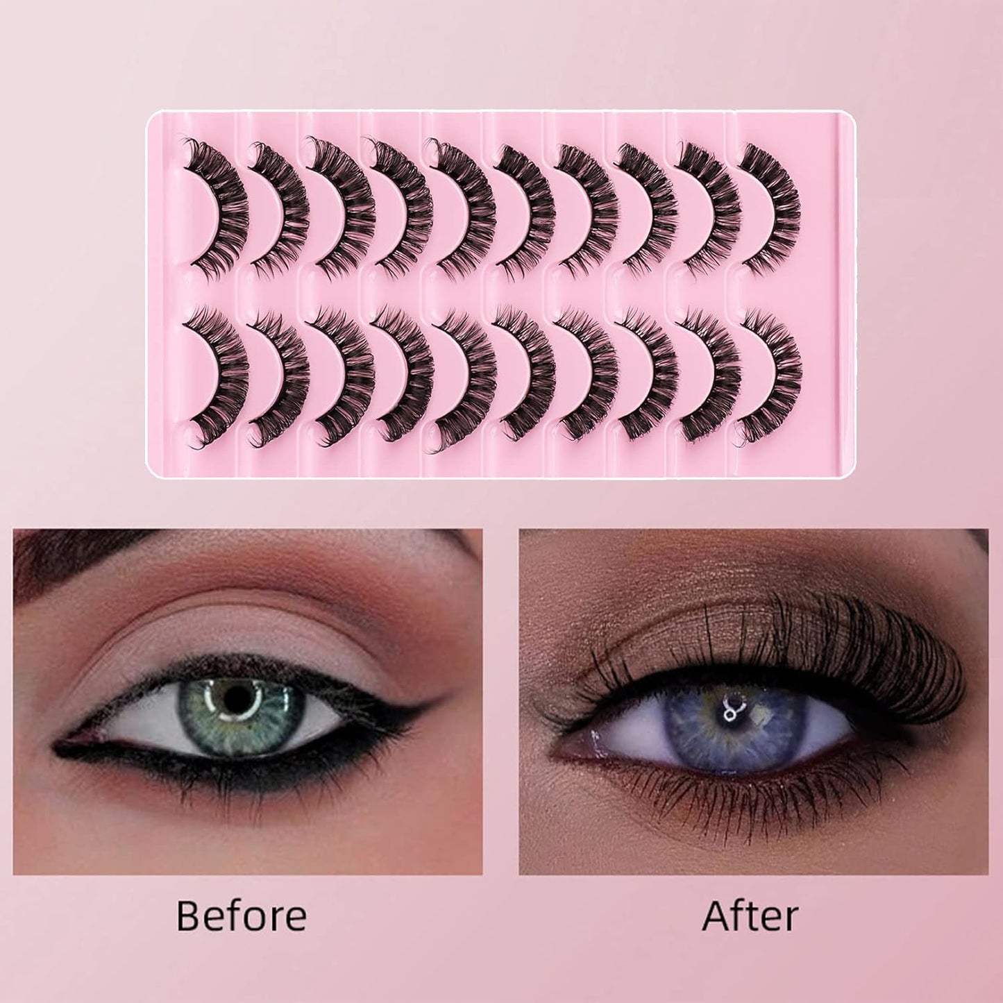 False Eyelashes,Russian Strip Lashes Fluffy Wispy 3D Effect False Lashes D Curl Eye Lashes Reusable Fake Lashes Thick Volume Faux Mink Lashes Natural Look, 10 Pairs