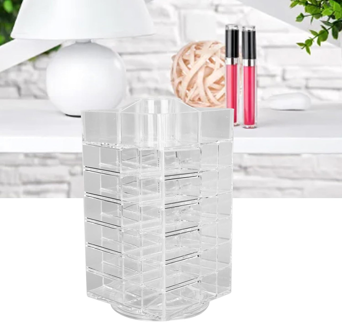 Lipstick Holder, 360 Rotating Cosmetic Lipsticks Tower Lipgloss Storage Display Holder, 53 Slots Lipsticks Organizer Clear Acrylic Cosmetic Display Case