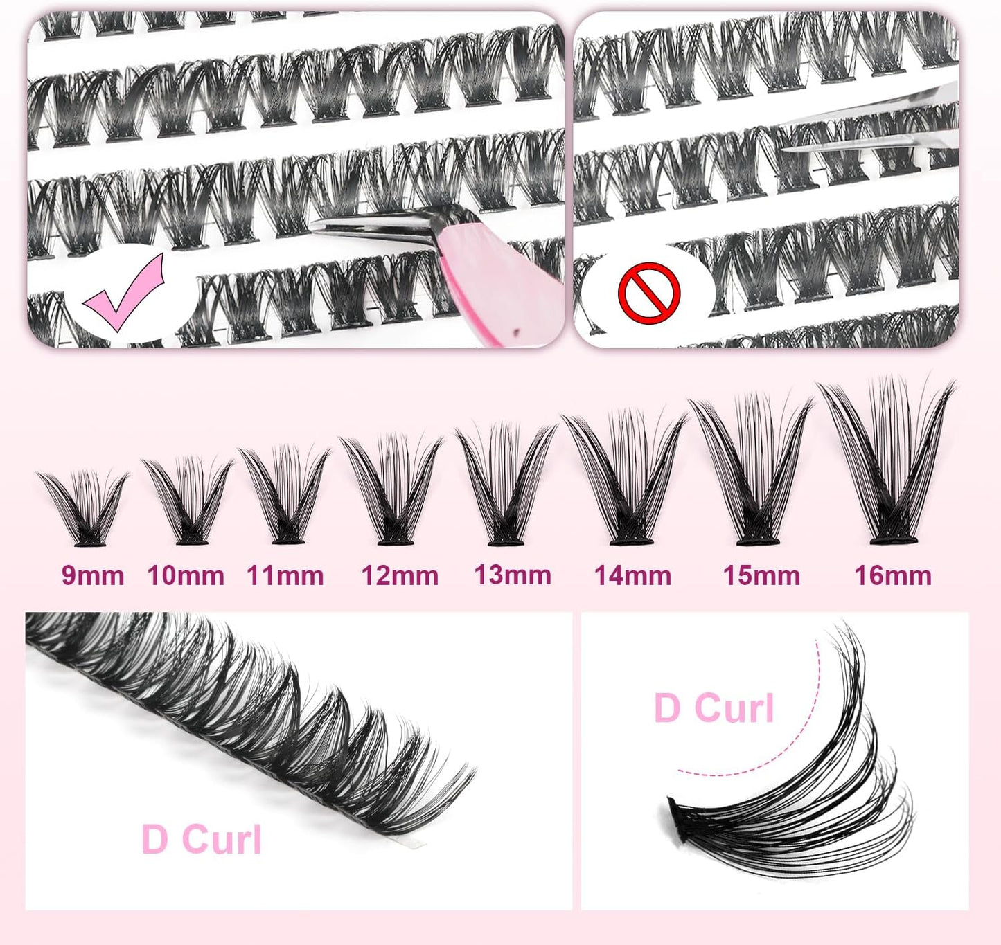 280Pcs Cluster Lashes,Eyelash Clusters, 9-16Mm Mixed Lengths Lash Clusters for DIY Eyelash Extension (50D-MIX Size)