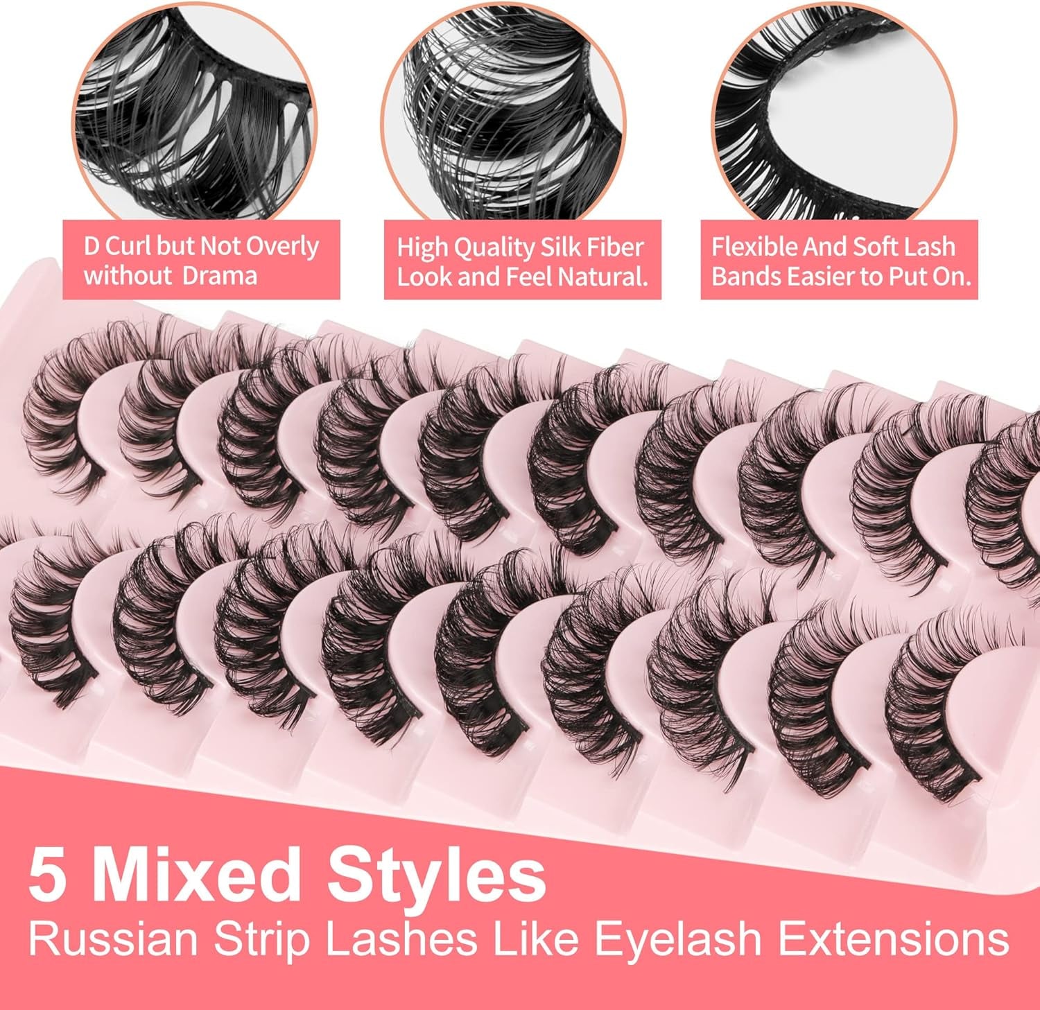 Eyelashes Russian Volume Strip Lashes 5 Styles Mixed Natural Wispy D Curly Mink False Eyelashes Look like Extensions 10 Pairs by