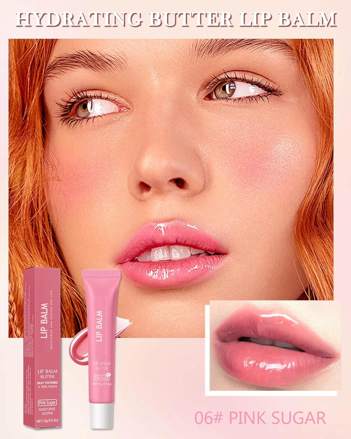 Lip Butter Balm Pink Sugar,Hydrating Tint Butter Lip Gloss,Sheer Lipgloss Lip Moisturizer,Soothing Lip Treatment Makeup,Non-Sticky Jelly Glow Reviver Fat Lip Oil,Women'S Day Gift for Women Girl-06