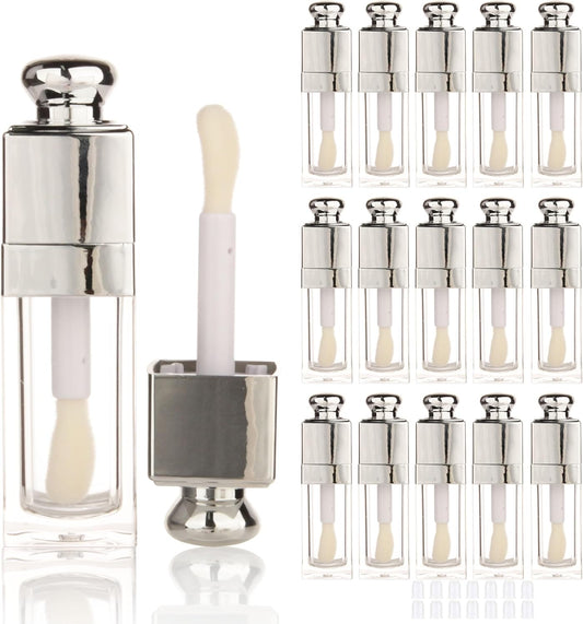 18PCS Empty 8ML Square Clear Lip Gloss Tube Silver Big Doe Foot Wand Lipgloss Tubes for Lip Oil Tint Bottles Container