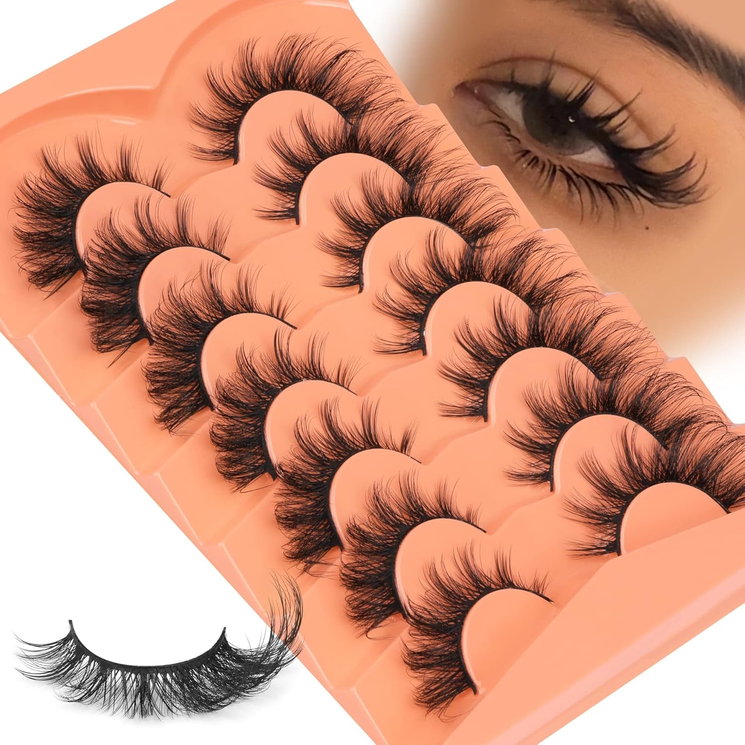 False Eyelashes Wispy Lashes Natural Look Fake Eyelashes Cat Eye Lashes Mink Fluffy Strip False Lashes Fox Eye Lashes Pack 7 Pairs ALICROWN