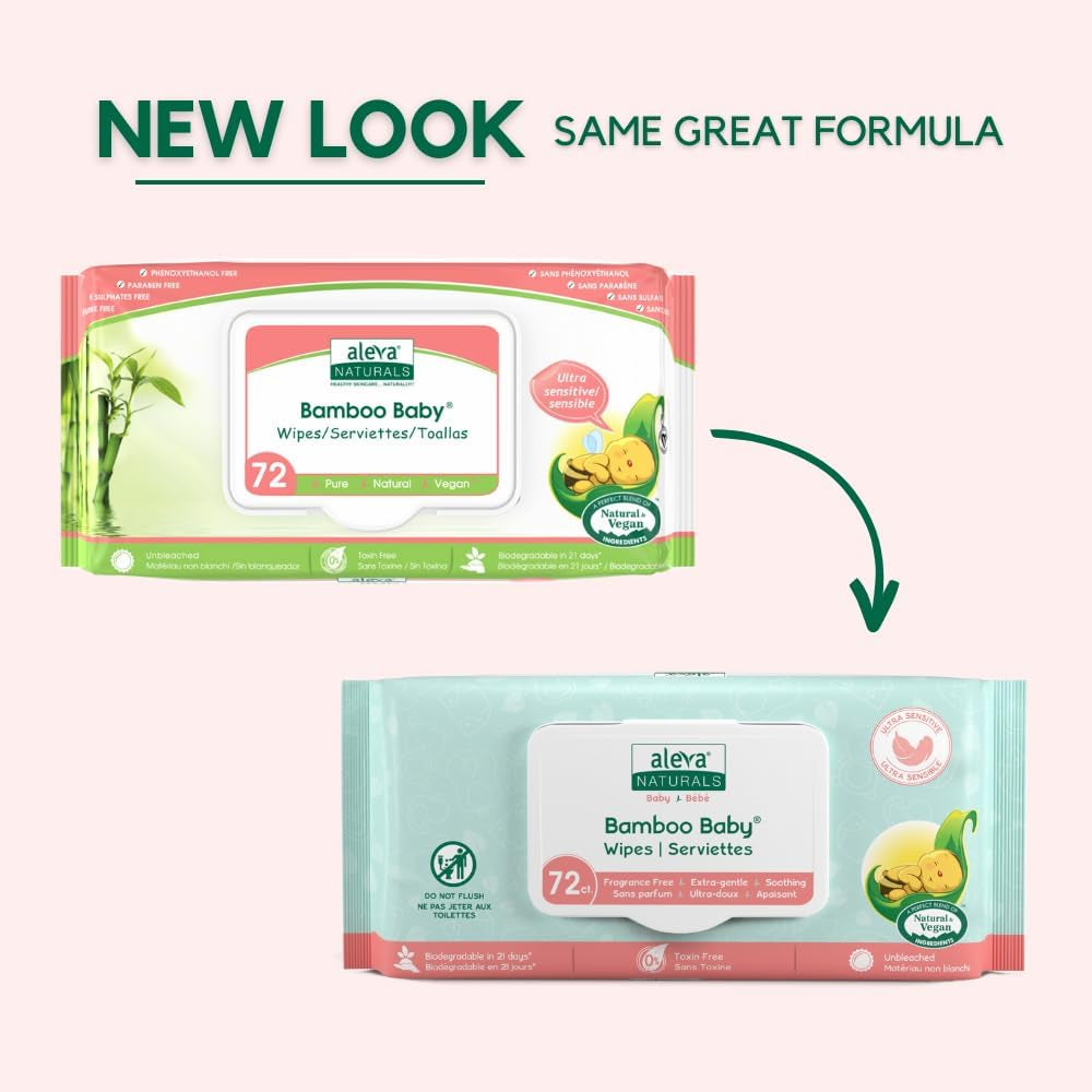 Bamboo Baby Sensitive Wipes- Natural and Organic Formula, Hypoallergenic, Biodegradable, Extra Strong and Ultra-Soft, Perfume Free Diaper Wipes - 72 Count X 6= 432 Wipes Total