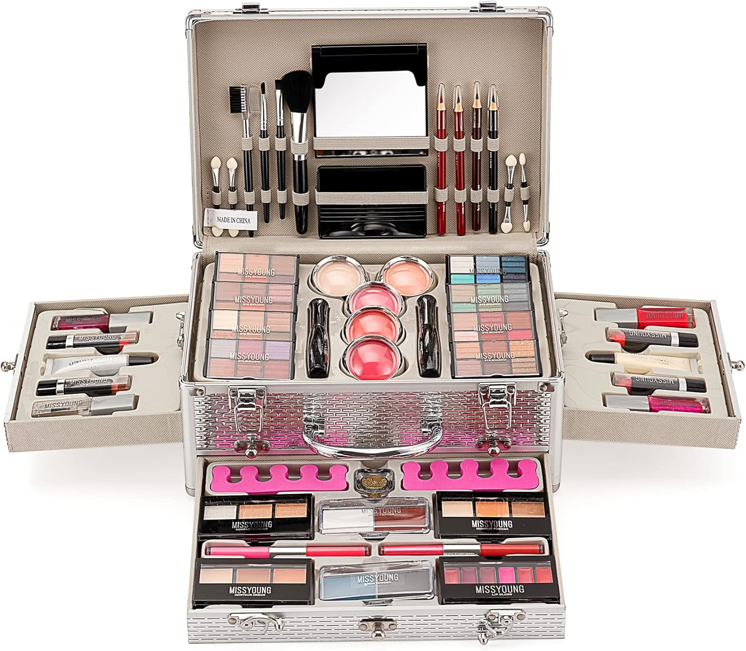 All-In-One Makeup Gift Set Carry All Makeup Kit for Women Full Kit with Aluminum Case Lipgloss Lipstick Concealer Blush Foundation Face Powder Eyeshadow Palette Cosmetic Palette #2