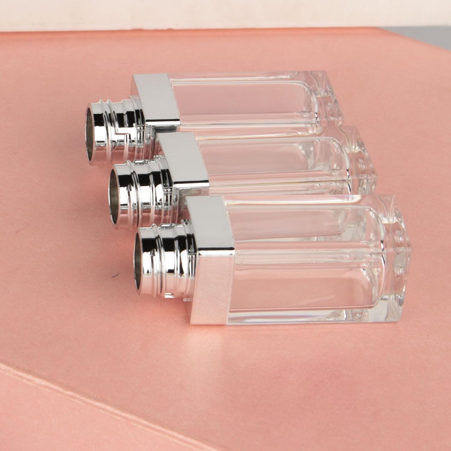 18PCS Empty 8ML Square Clear Lip Gloss Tube Silver Big Doe Foot Wand Lipgloss Tubes for Lip Oil Tint Bottles Container