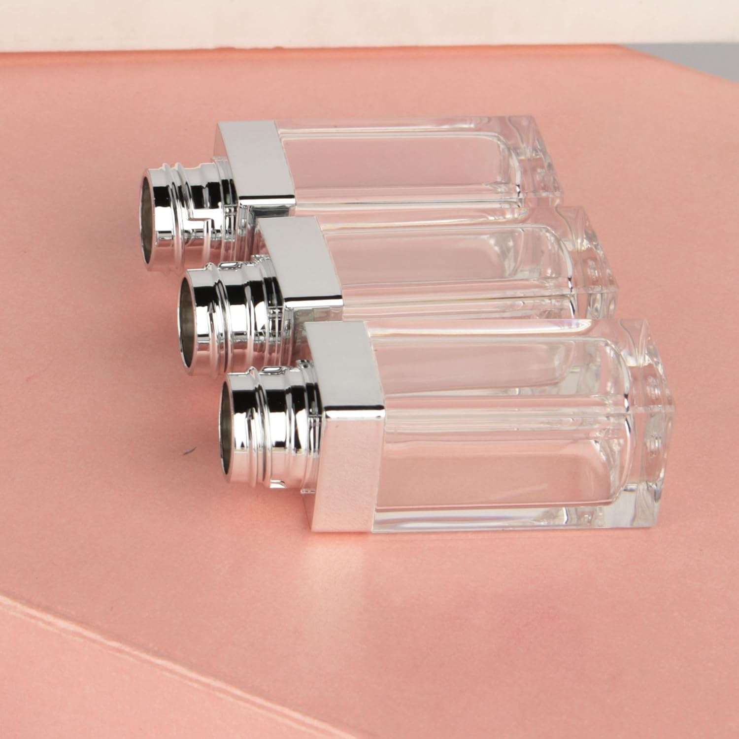 18PCS Empty 8ML Square Clear Lip Gloss Tube Silver Big Doe Foot Wand Lipgloss Tubes for Lip Oil Tint Bottles Container