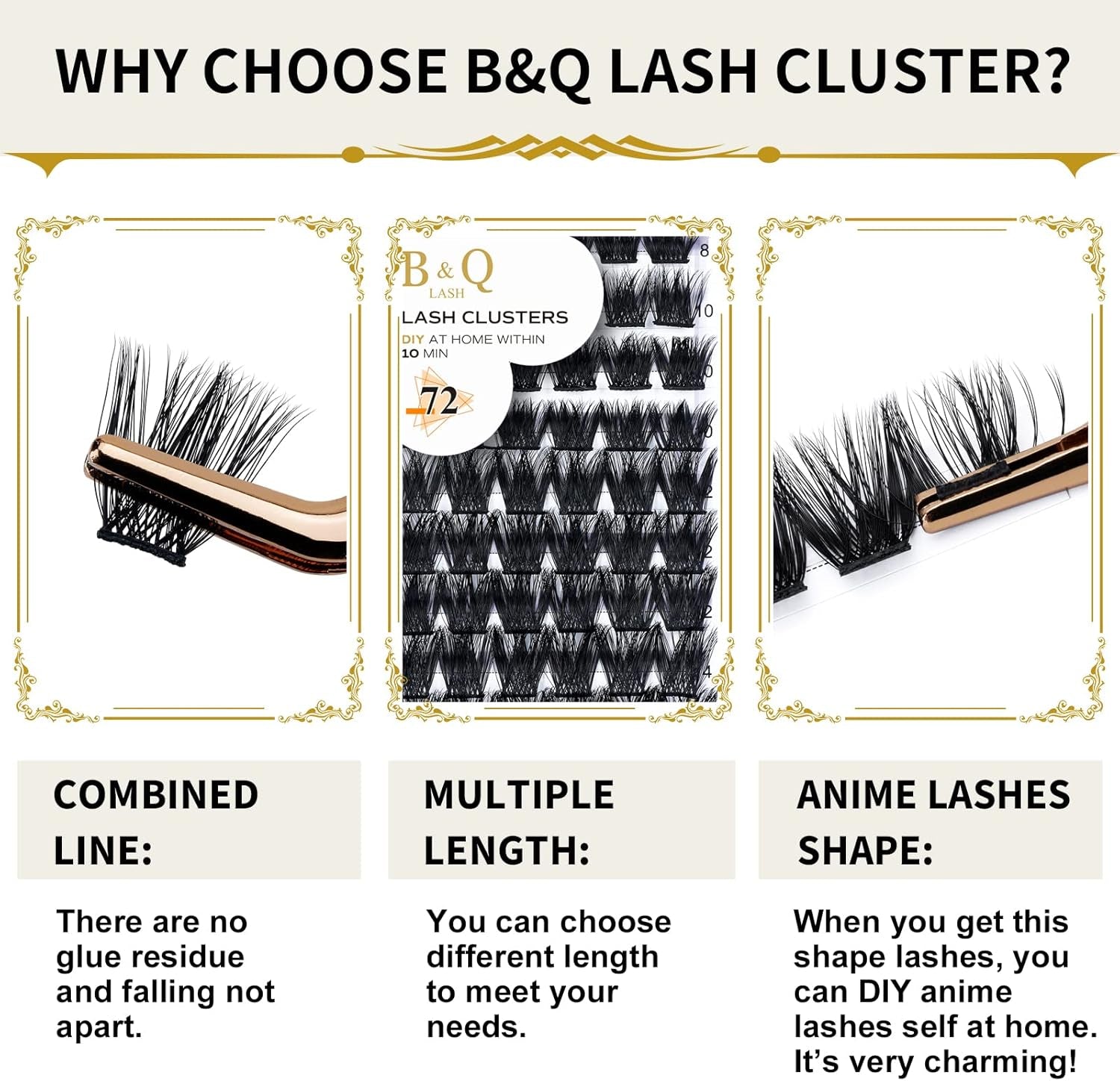 Lash Clusters B06 D Curl 10Mm 72 Clusters Lashes B&Q LASH Eyelash Clusters C D Curl Individual Lashes Volume DIY Lash Extensions at Home (B06,D-10Mm)