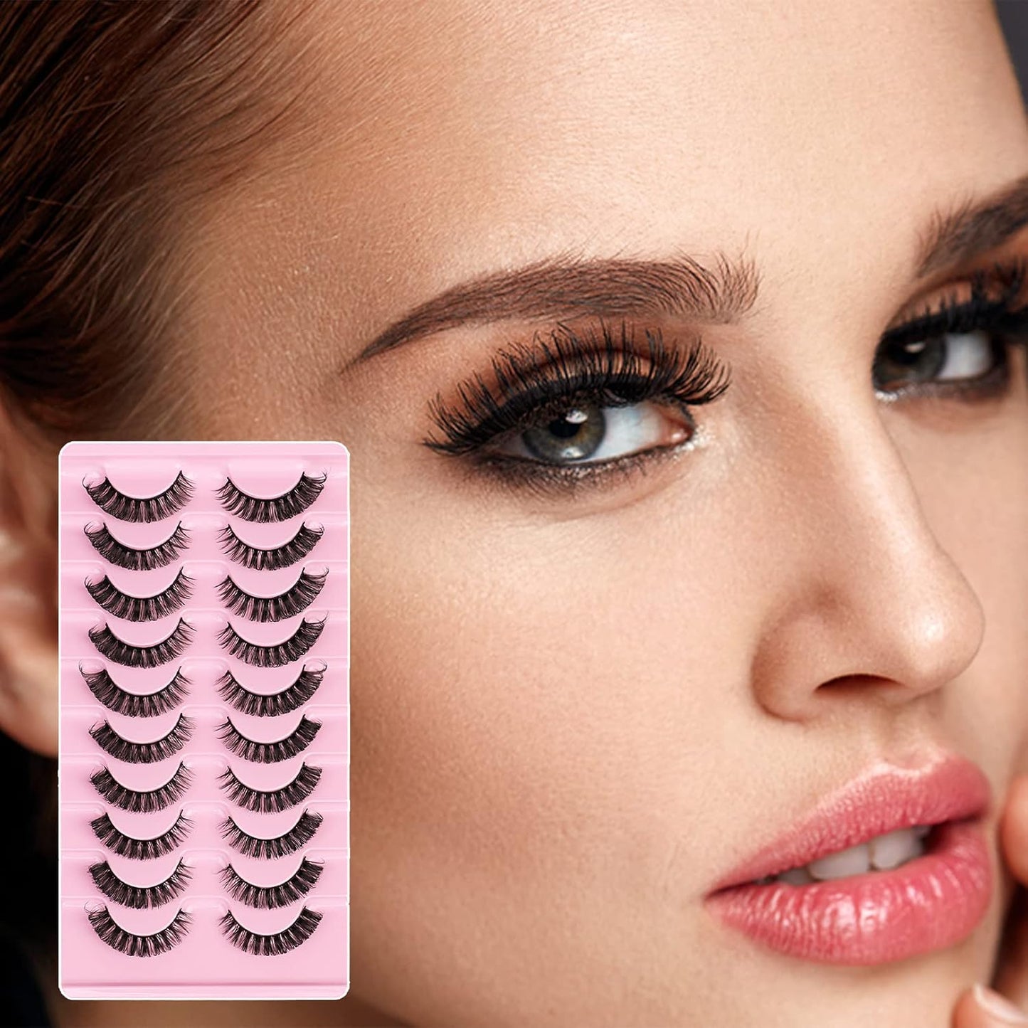 False Eyelashes,Russian Strip Lashes Fluffy Wispy 3D Effect False Lashes D Curl Eye Lashes Reusable Fake Lashes Thick Volume Faux Mink Lashes Natural Look, 10 Pairs