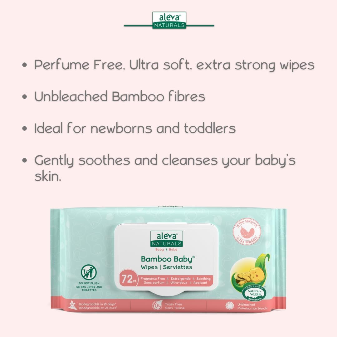 Bamboo Baby Sensitive Wipes- Natural and Organic Formula, Hypoallergenic, Biodegradable, Extra Strong and Ultra-Soft, Perfume Free Diaper Wipes - 72 Count X 6= 432 Wipes Total