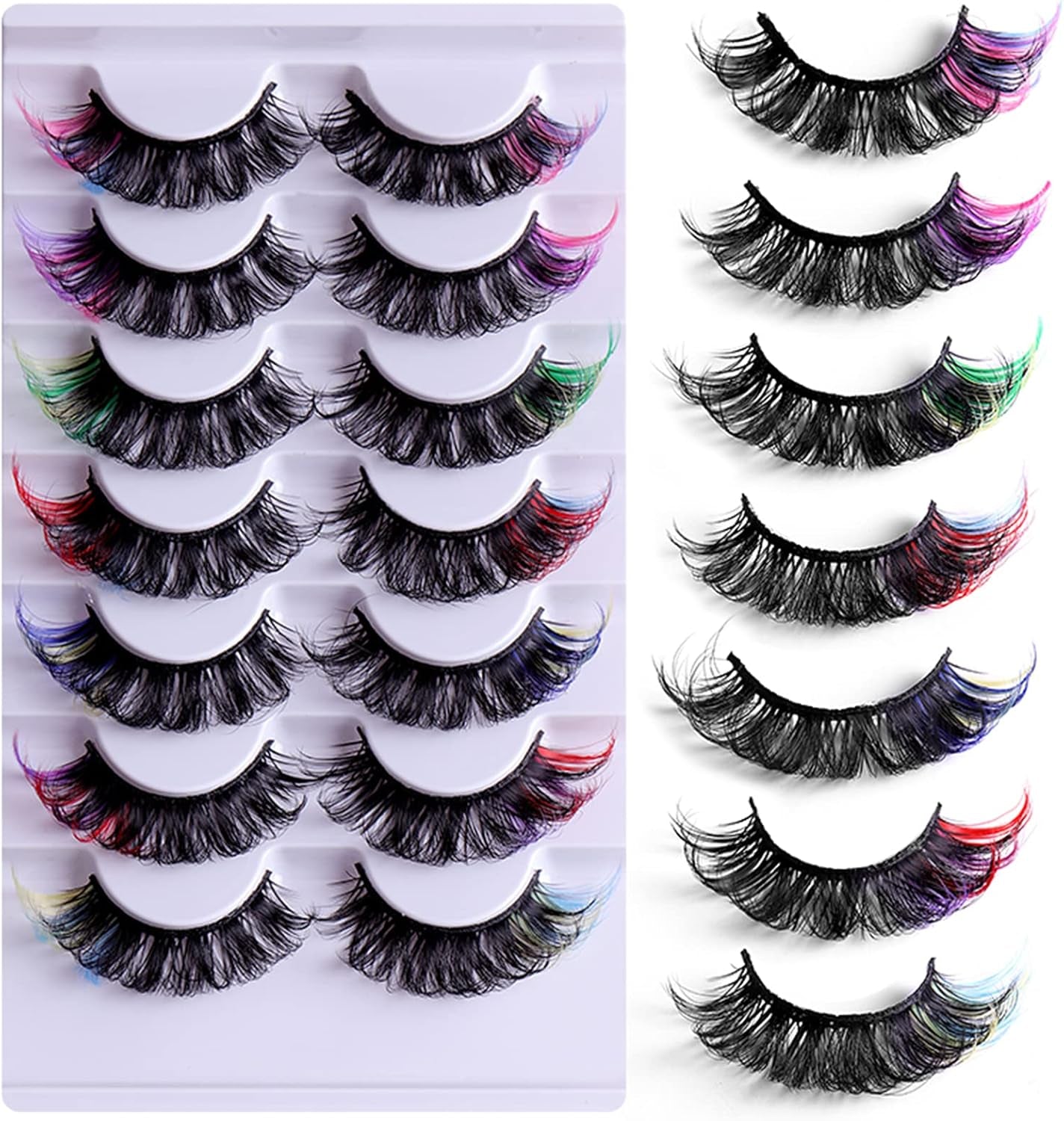 Colored Eyelashes False Eyelashes Curl Lashes with Color 16Mm 7 Colors Mink Colorful Lashes Russian Strip Lashes Fake Lashes Extension Angel Wing Lashes