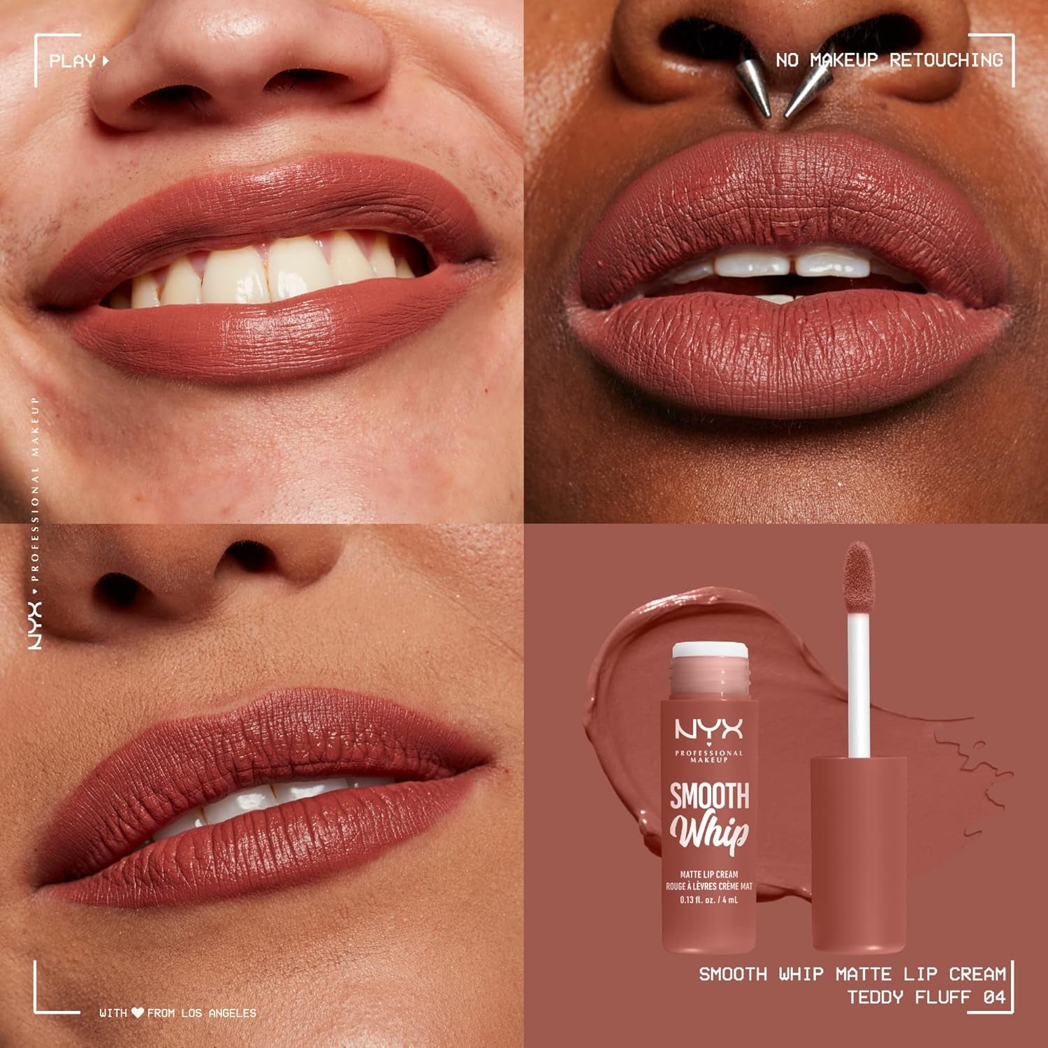 , Smooth Whip, Matte Lip Cream, Shea + Cocoa Butter, Vegan Formula - 04 TEDDY FLUFF (Brown)