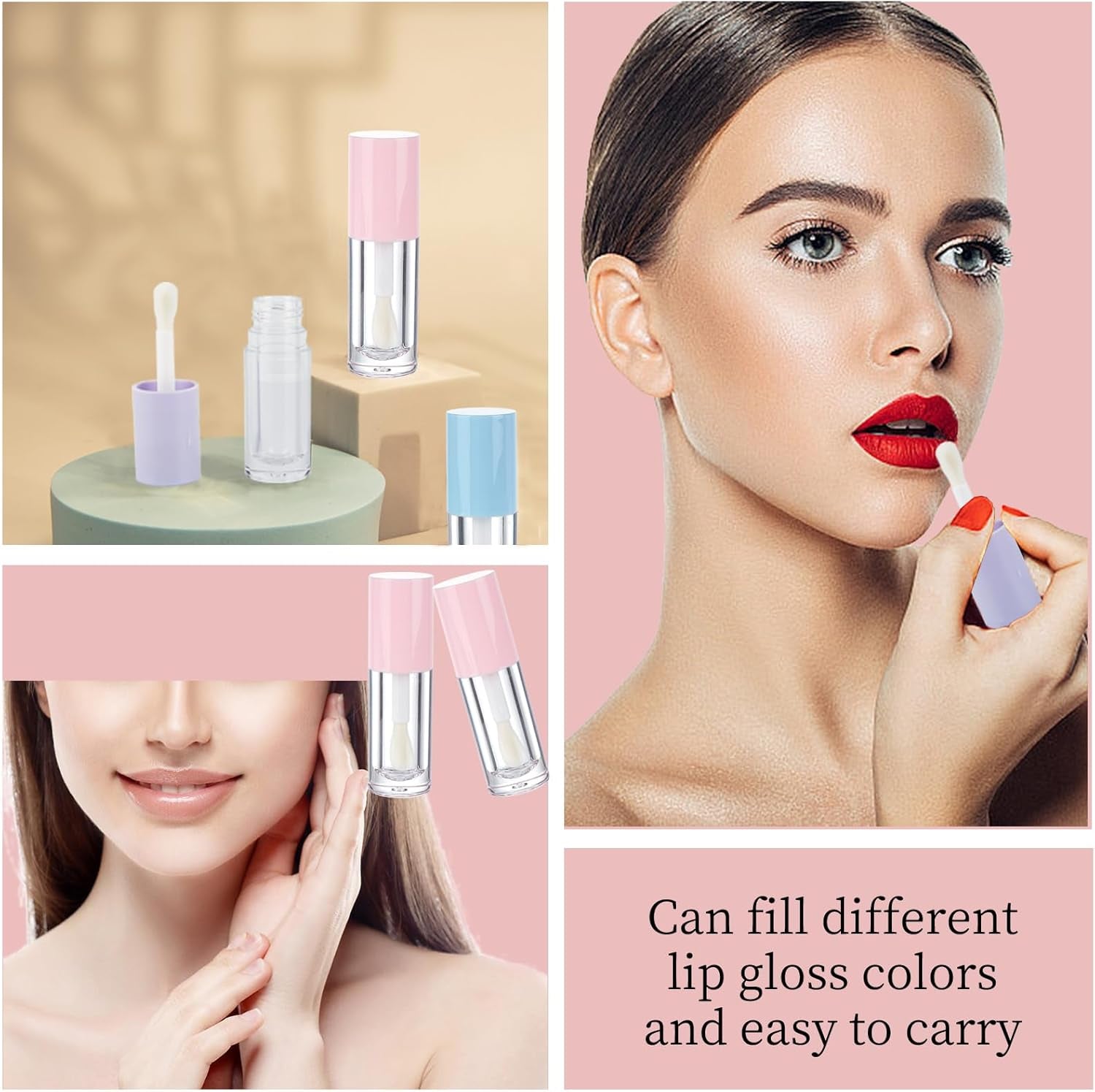 4 PACK Empty Lip Gloss Tubes, 6ML Clear Lip Gloss Containers with Injector, Mini Reusable Lip Balm Tube Dispense Container for DIY Lipgloss Lipstick