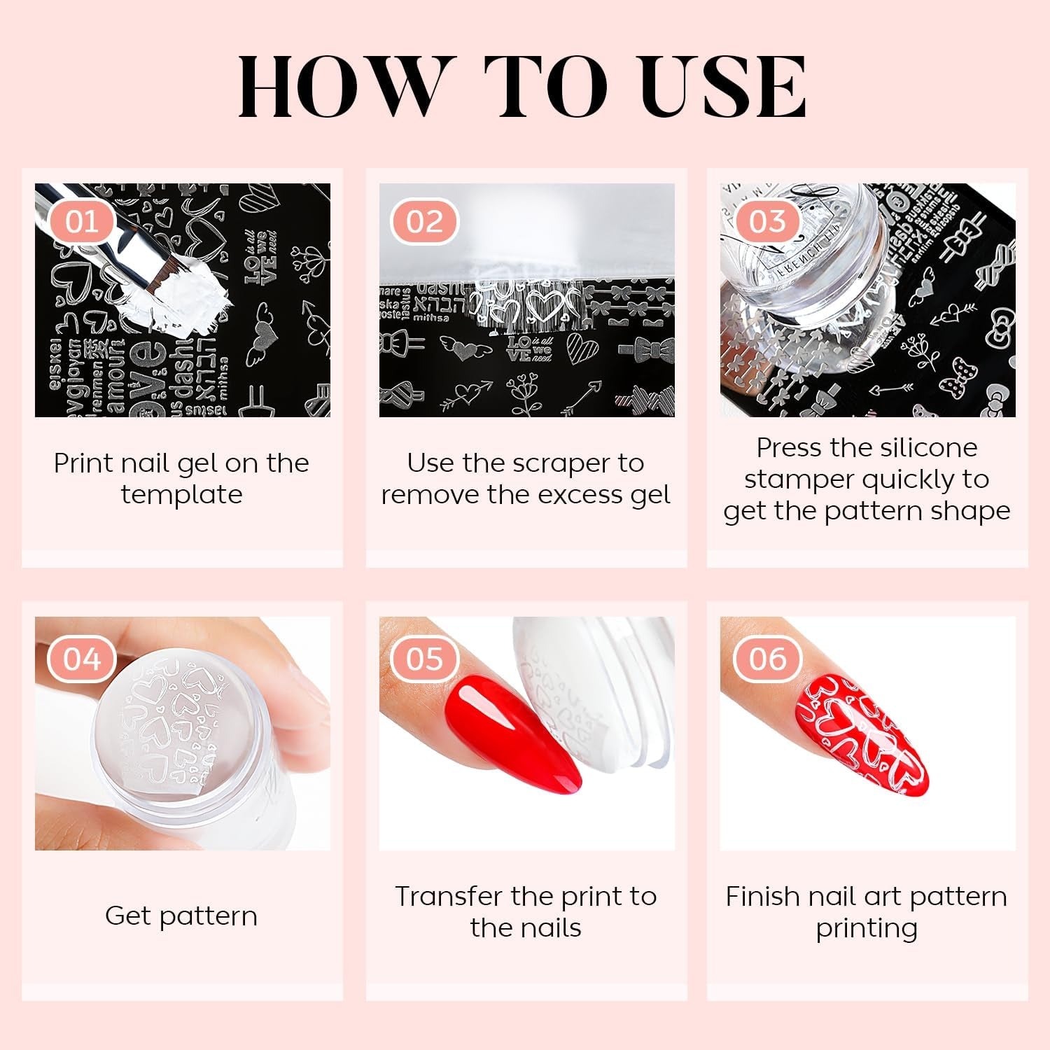 French Tip Nail Stamp - 4PCS Nail Art Clear Nail Stamper Kit with Replacement Nail Stamper Heads and Silicone Scrapers for French Manicure Home DIY Nail Salon