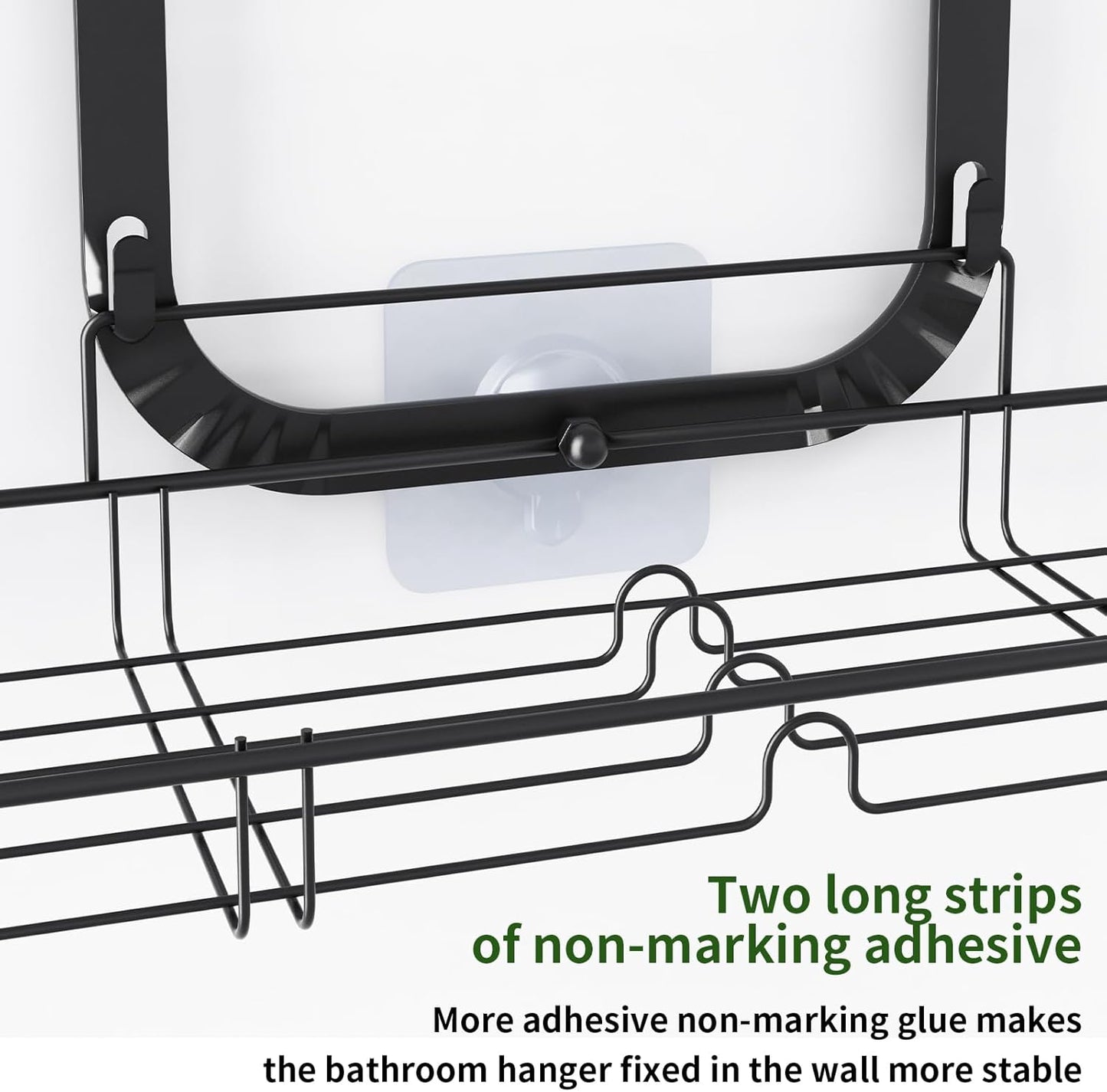 Shower Caddy Hanging over Head, Height Adjustable Bathroom Black Rustproof Shower Organizer Hanging Shelf Storage with 2 Soap Holders, Hooks for Towels, Sponge, Razor