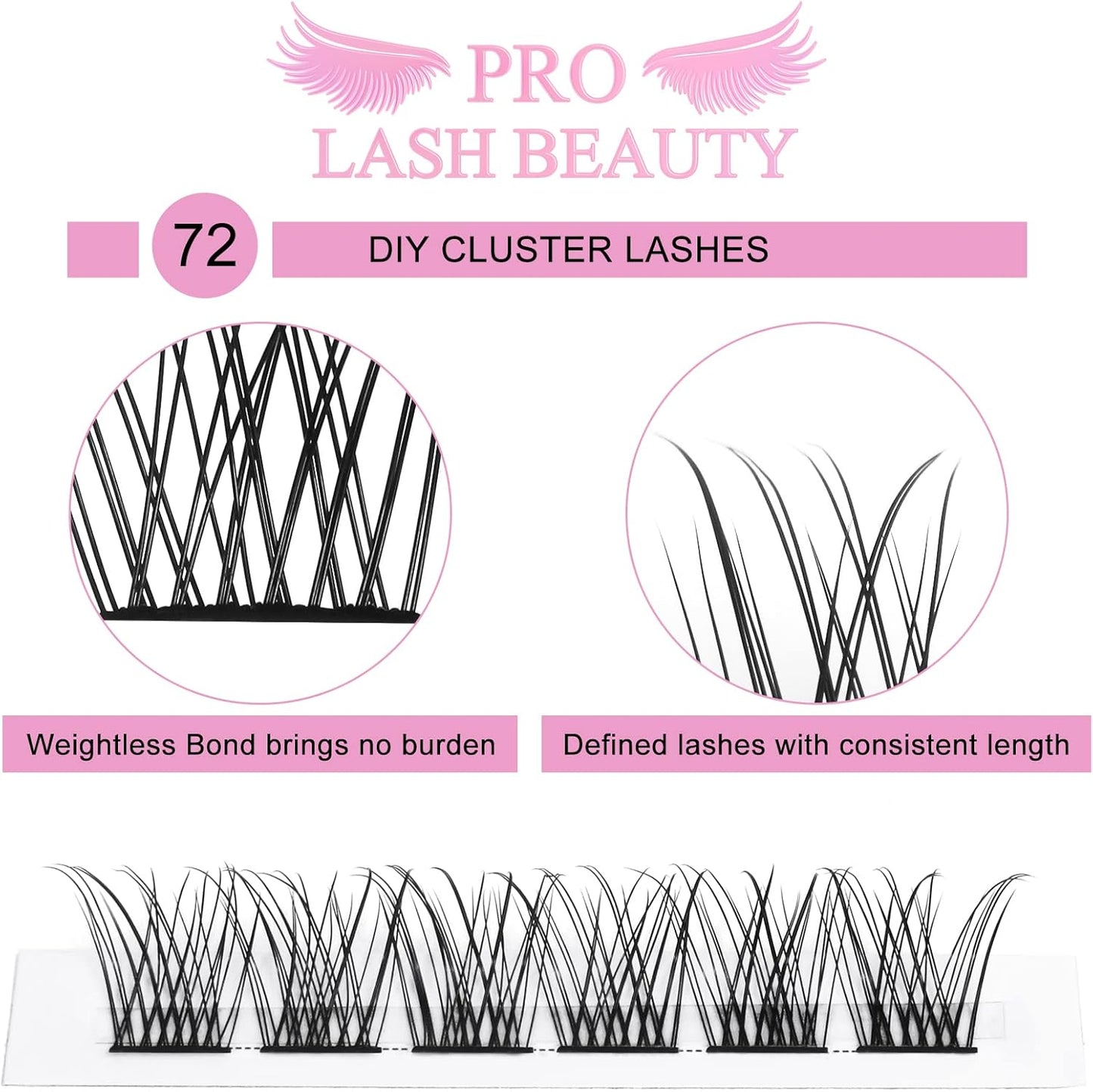 72 Pcs Lash Clusters Individual Lashes, Lash Clusters DIY Eyelash Extension, Natural Lashes Super Thin Band Reusable Soft & Comfortable (Natural-D-10Mm)