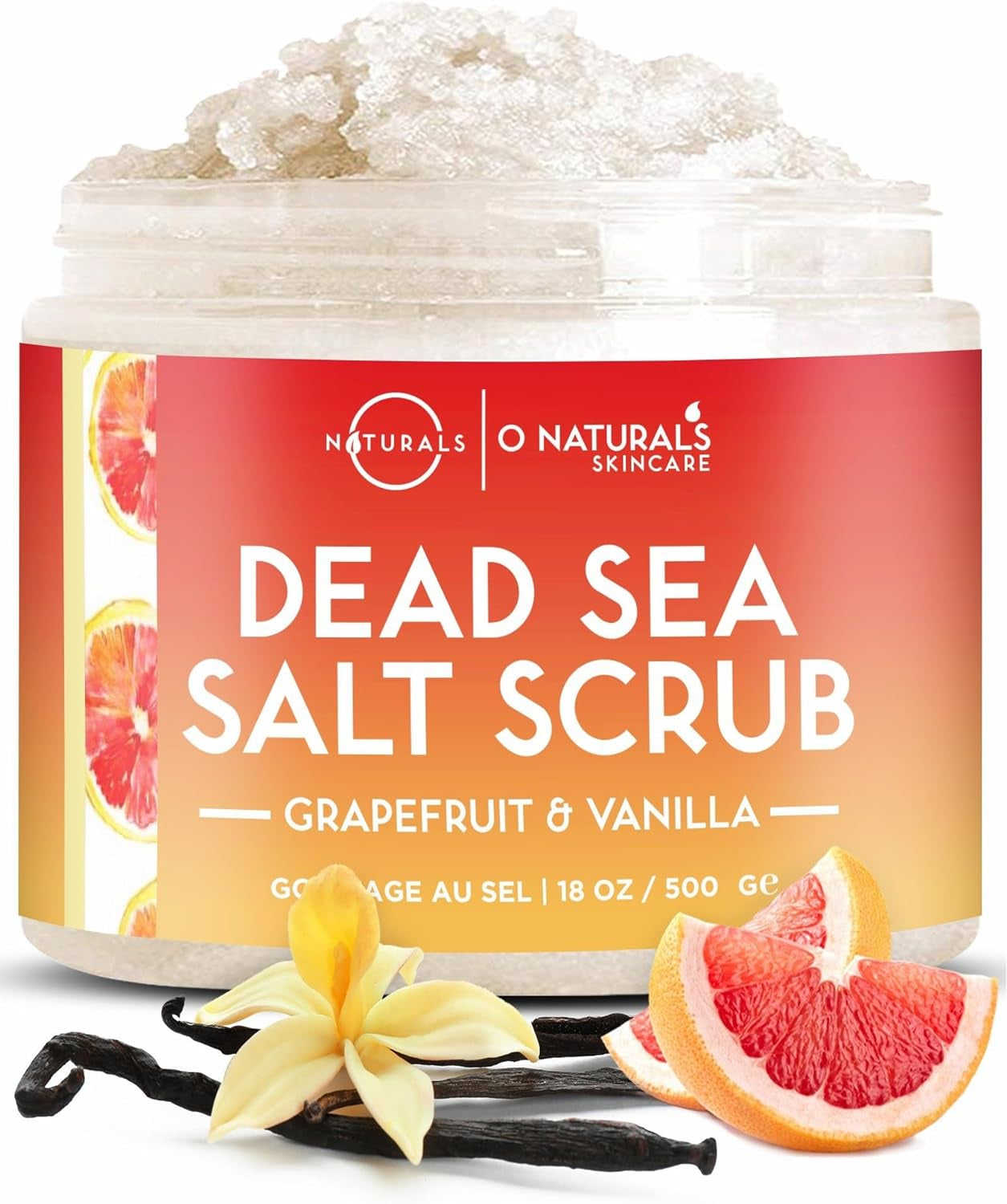 Ultra Exfoliating Body Scrub, Grapefruit 18Oz / 500Ml - Dead Sea Salt Body Scrub Exfoliator for Face & Body - Anti-Aging, Hydrating Natural Salt Scrub