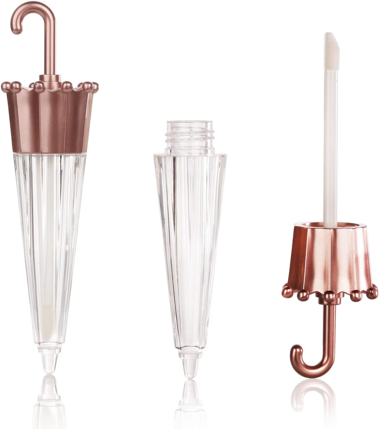 EMPTY 20Pcs Umbrella Shaped Lip Gloss Tube 5Ml, Cute Lipgloss Tubes Containers with Wand Cosmetic Packing Container, Rose Gold, Cute