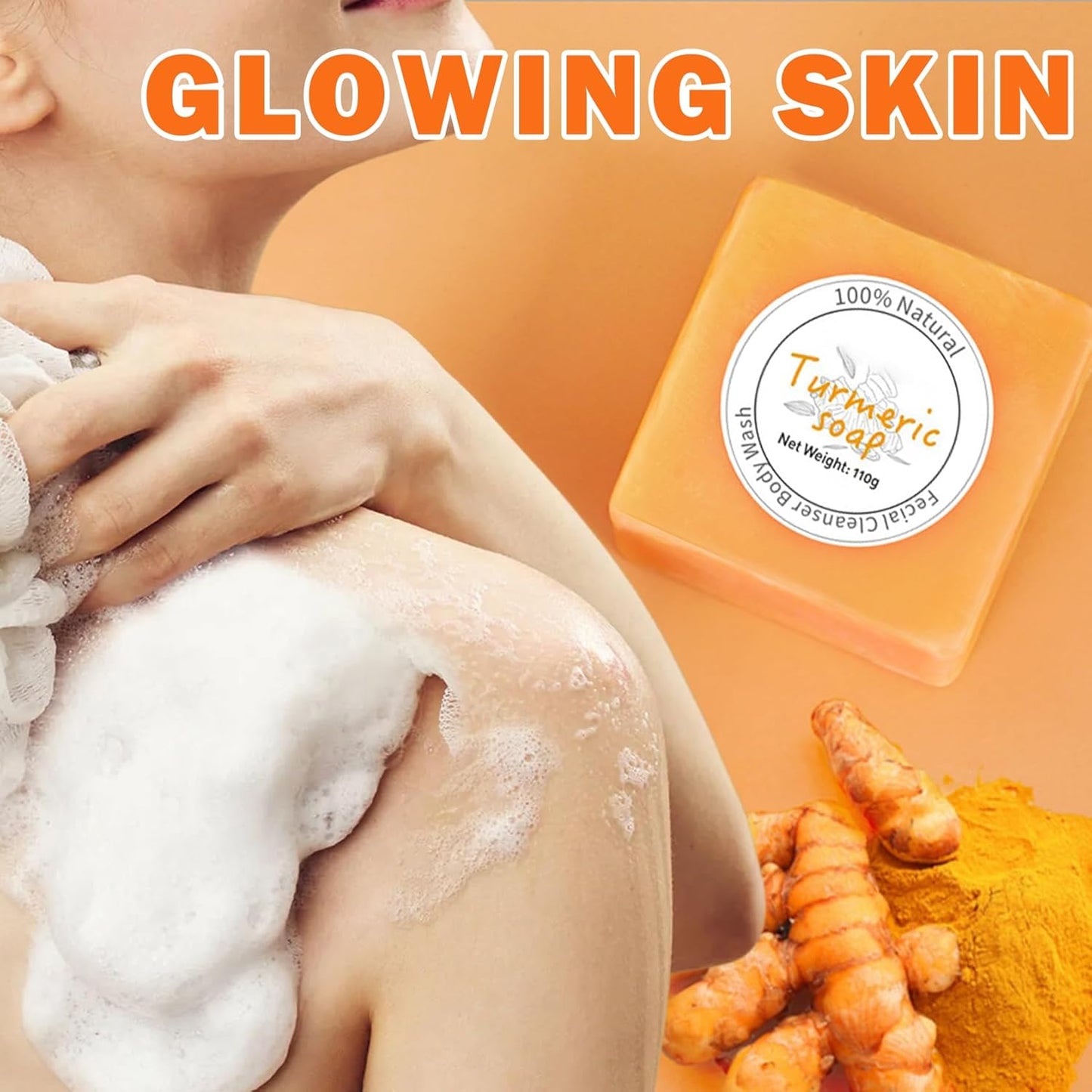 Turmeric Soap Bar for Face Body Turmeric Face Soap Bar Smooth Skin Deep Cleansing Moisturizing Handmade Tumeric Soap for All Skin Types 3.88 Oz