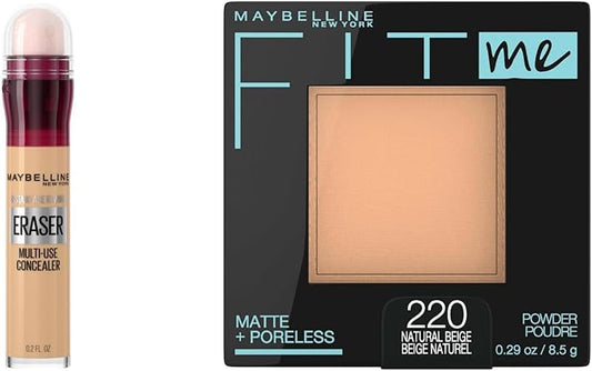 New York Concealer Instant Age Rewind, Sand, 6 Milliliters (Packaging May Vary) & New York Matte + Poreless Pressed Face Powder Makeup, Natural Beige, 8.5 Grams