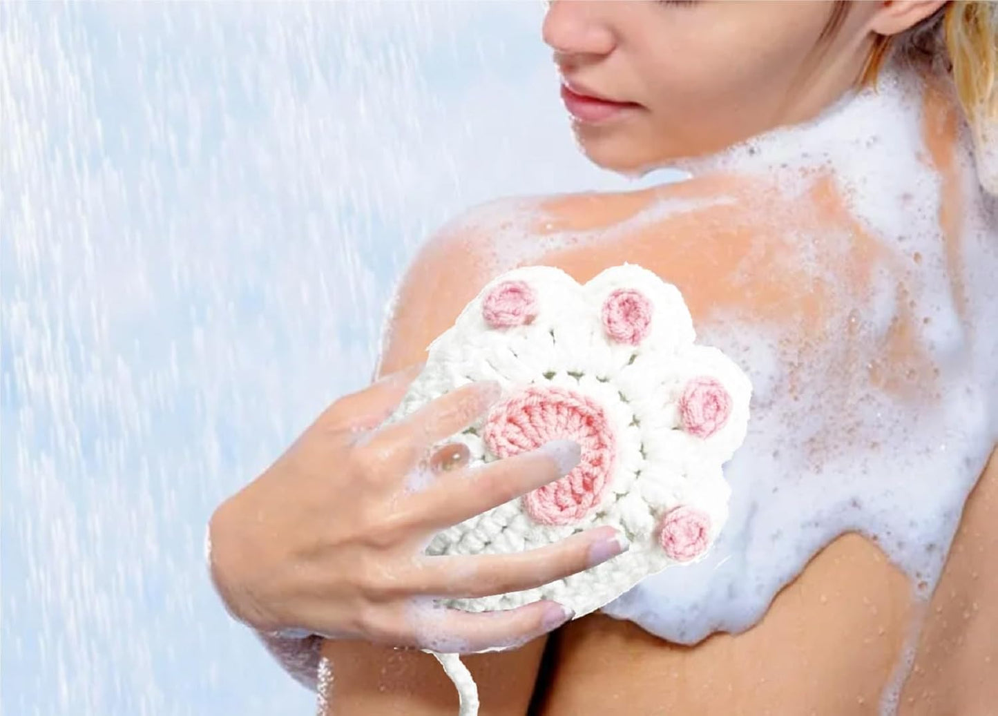 Handmade Crocheted Cat Claw Paw Soap Bags, Natural Cotton Soap Savers for Bar Soap, Foaming and Drying the Soap (Brown) (White and Pink Paw)