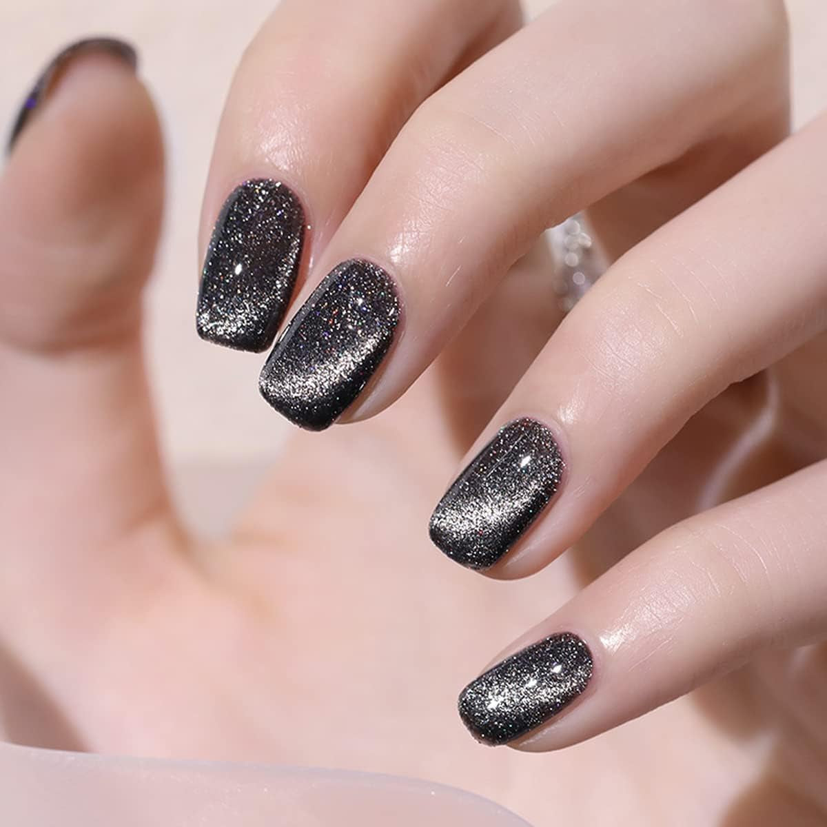 Cat Eye Gel Nail Polish Kits, Magnetic Gel Nail Polish 6 Colors, Reflective Sparkling Super Bright Explosion Diamond Glitter Bungee Soak off UV Broken Diamond Gel Nail Set with Double-Ended Magnet Stick