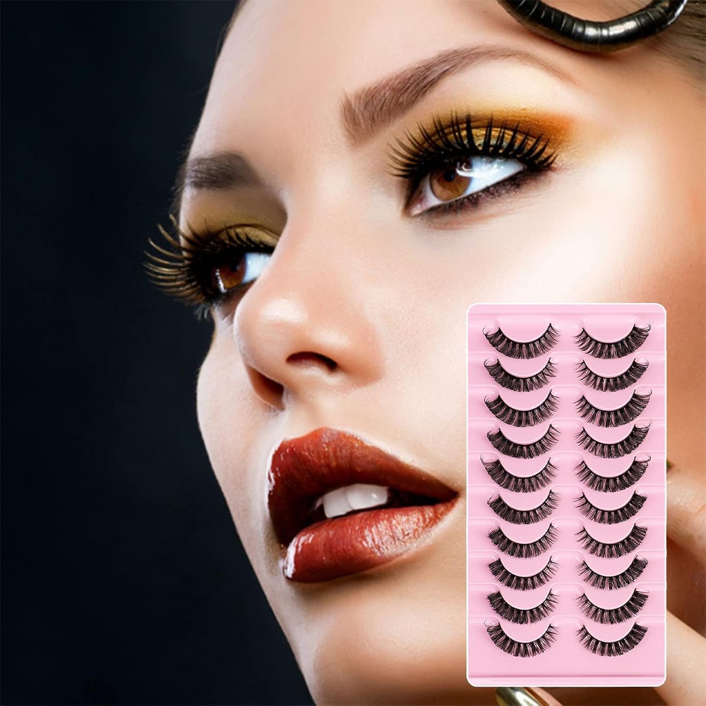 False Eyelashes,Russian Strip Lashes Fluffy Wispy 3D Effect False Lashes D Curl Eye Lashes Reusable Fake Lashes Thick Volume Faux Mink Lashes Natural Look, 10 Pairs